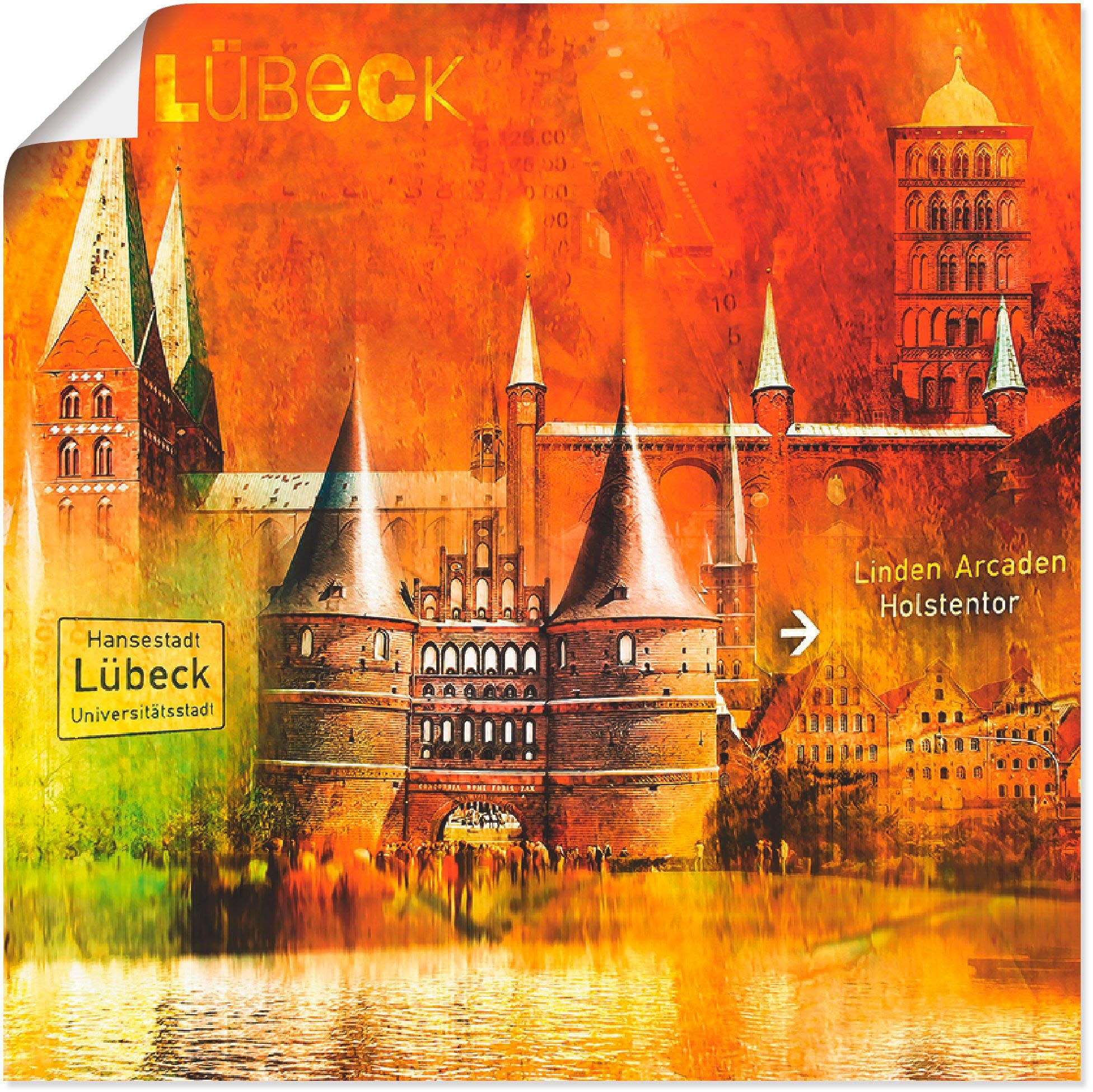 Artland Wandbild Lübeck Hansestadt Collage 04, Architektonische Elemente (1 St), als Leinwandbild, Wandaufkleber oder Poster in versch. Größen
