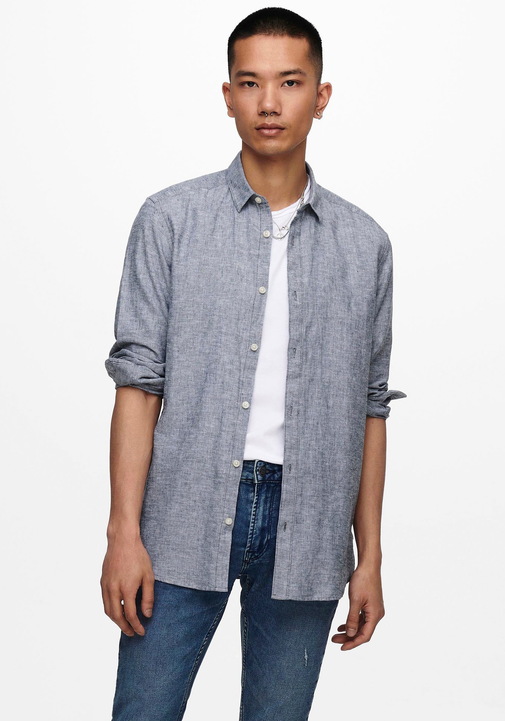 ONLY SOLID ONSCAIDEN NOOS Blues & SONS LS Dress Langarmhemd LINEN SHIRT