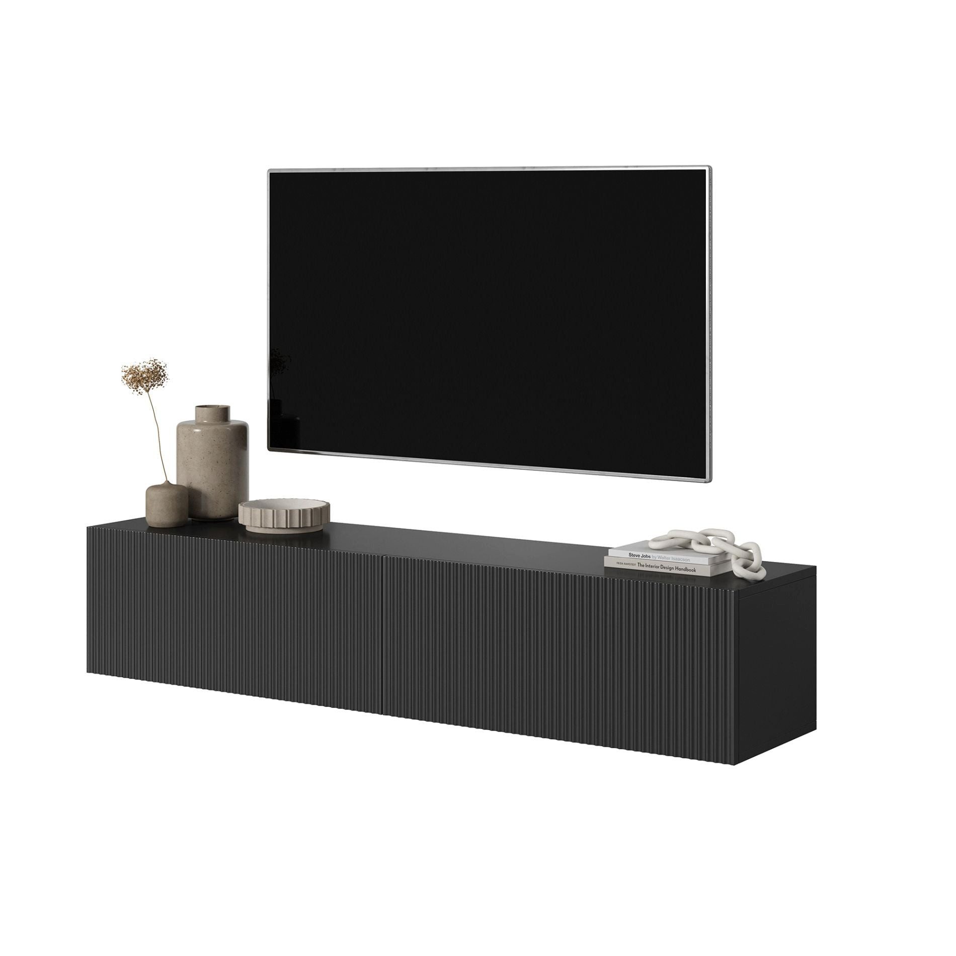 Selsey TV-Schrank VELDIO Kompaktes Hängeboard geriffelt, Push-to-Open, 140x30 cm, Matt