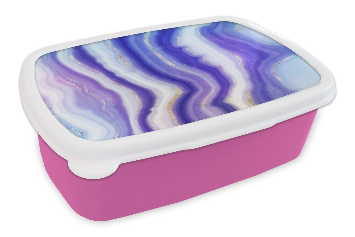 MuchoWow Lunchbox Neon - Achatstein - Abstrakt, Kunststoff, (2-tlg), Brotbox für Erwachsene, Brotdose Kinder, Snackbox, Mädchen, Kunststoff rosa