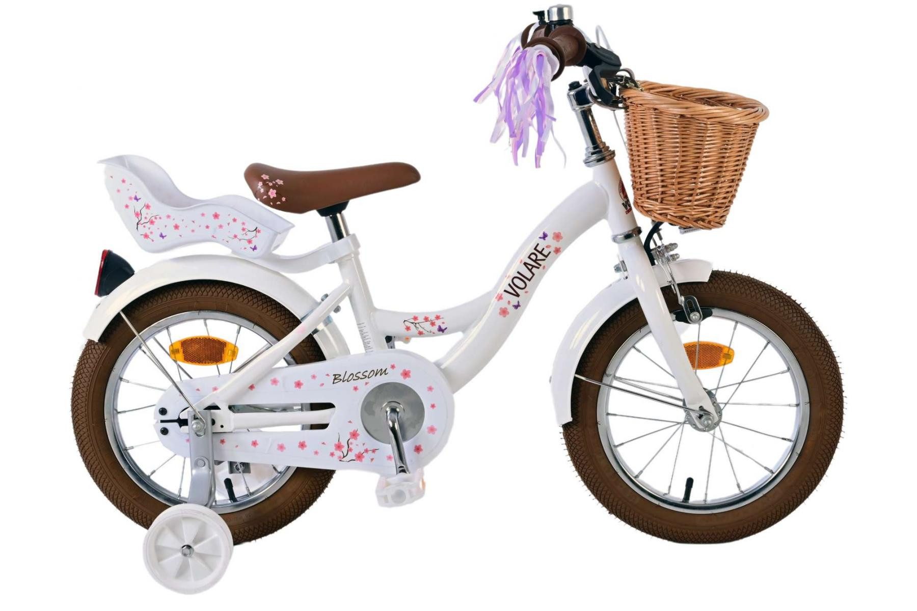 Volare Kinderfahrrad Volare Blossom - Mädchen - 14 Zoll - Weiß, Geschlossener Kettenkasten, abnehmbare Stützräder