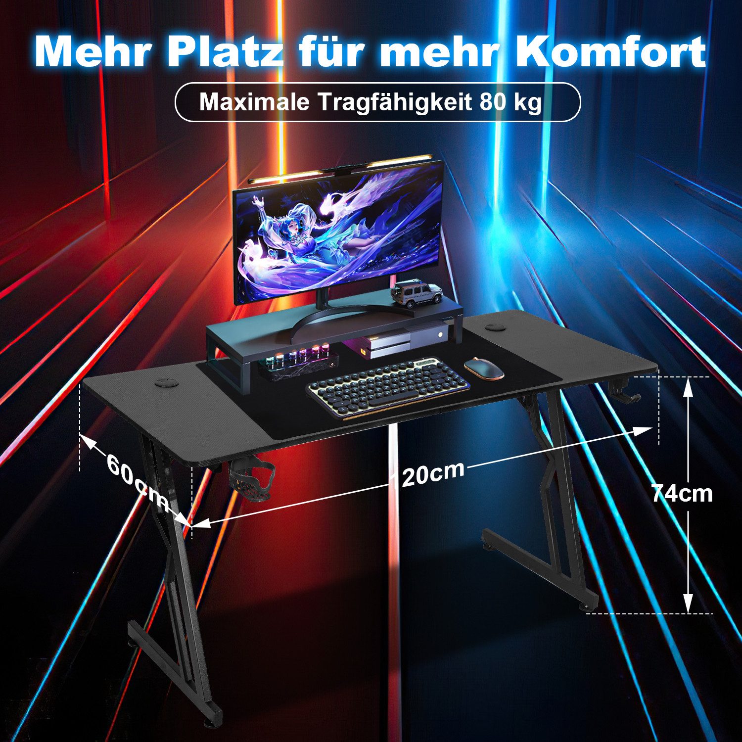 Clanmacy Gamingtisch Gaming Schreibtisch inkl. Mauspad, günstig online kaufen