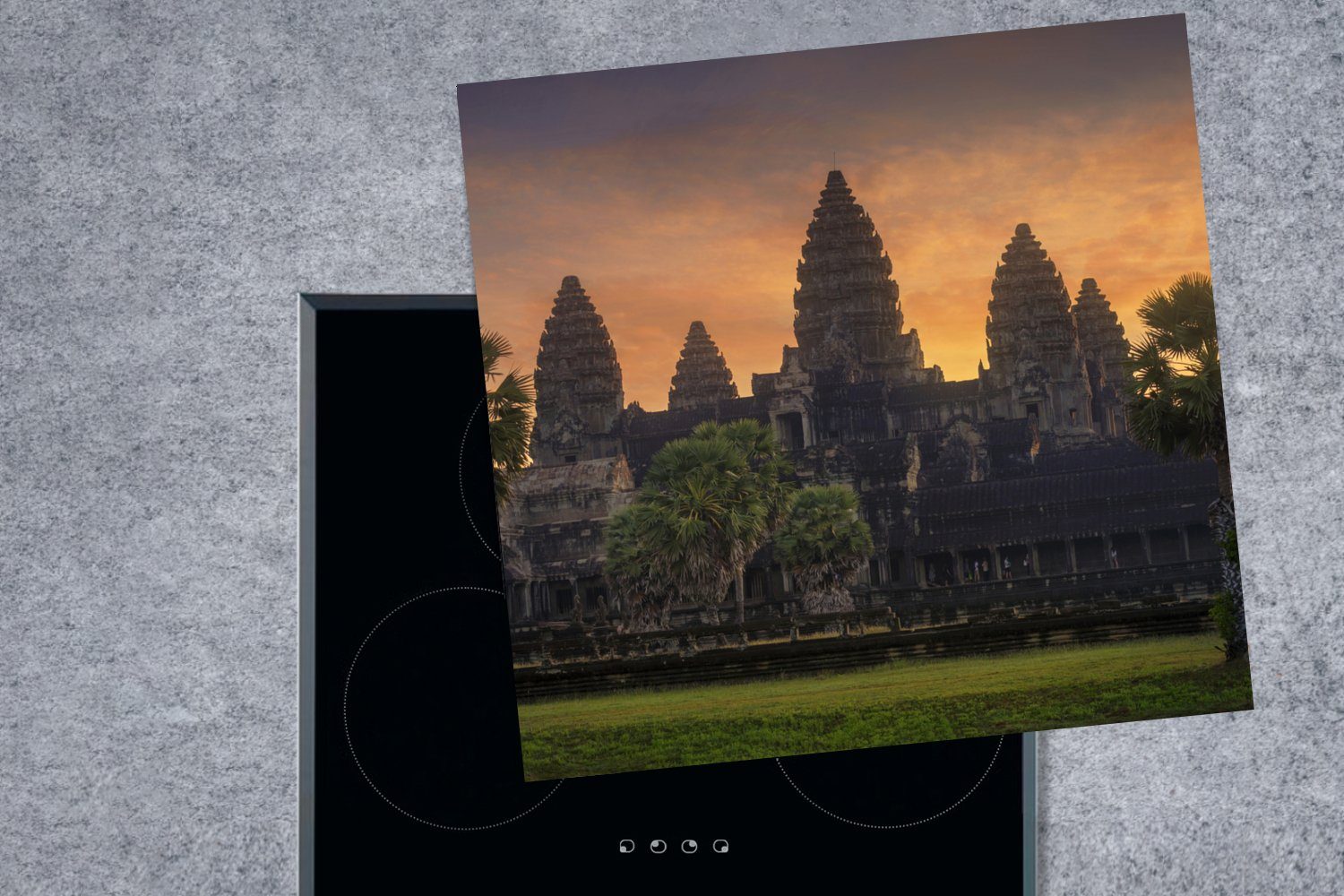 MuchoWow Angkor cm, Arbeitsplatte tlg), küche Vinyl, für Sonnenaufgang in Ceranfeldabdeckung, Wat, 78x78 (1 Herdblende-/Abdeckplatte
