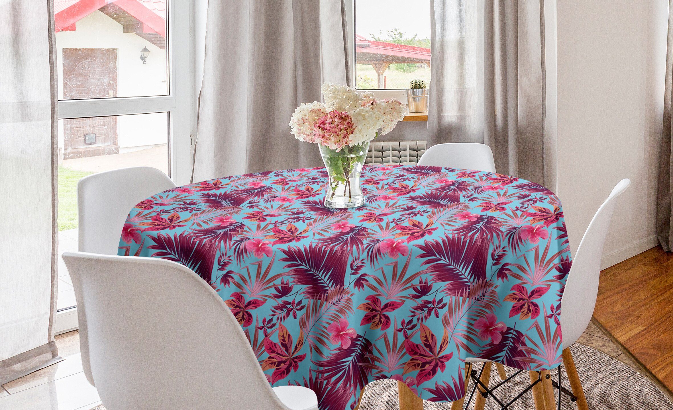 Kreis Hawaii-Art Esszimmer Abdeckung Jungle Tischdecke für Blooms Sommer Küche Dekoration, Abakuhaus Tischdecke