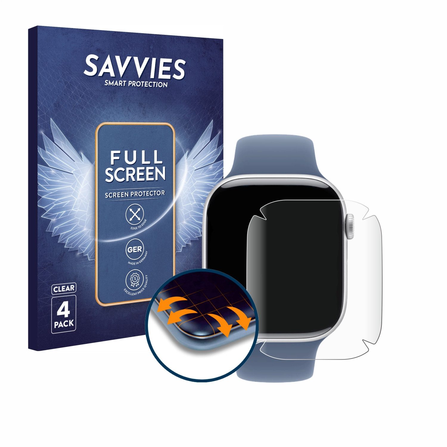 Savvies Displayschutzfolie Fullscreen Schutzfolie für Apple Watch Series 10 (46 mm), 4 Stück, Displayschutz Folie Fullcover Klar Transparent