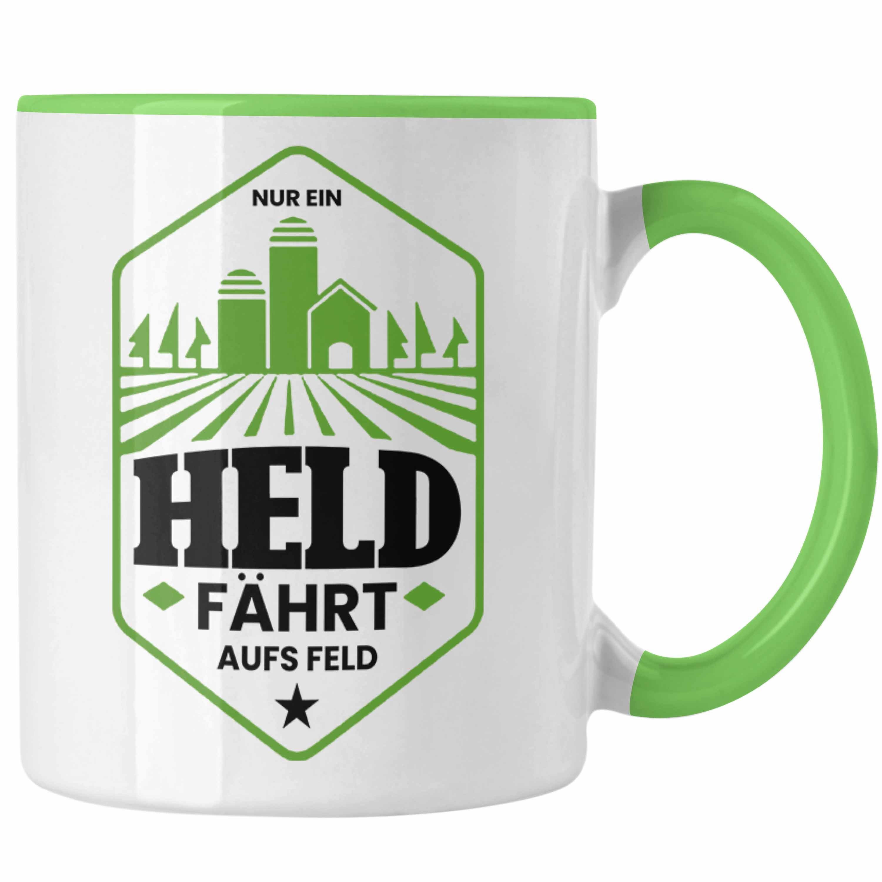 Trendation Tasse Lustige Tasse für Landwirte Bauern Geschenk Spruch Nur Ein Held Fährt Grün