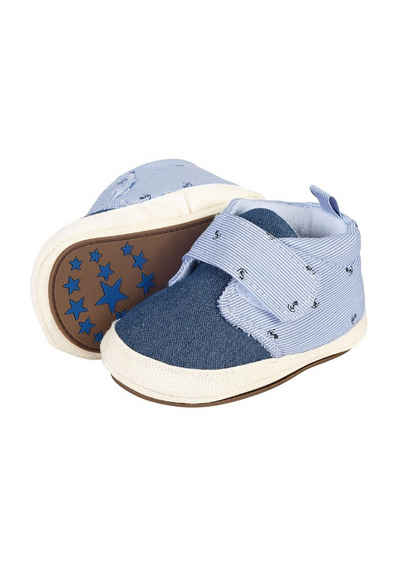 Sterntaler® Baby-Schuh Krabbelschuh (1-tlg) Bequeme Krabbelschuhe - Baby Schuhe Jungs, Babyschuh aus Denim und Baumwollstoff mit Druck - Flexible Schuhe, Maritime Babyschuhe mit Klettverschluss und rutschfester Sohle - Baby Ballerinas Schuhe - Anti-Rutsch-Sohle