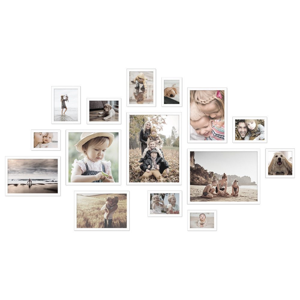 WANDStyle Bilderrahmen-Set H950, für 15 Bilder, Weiß, aus Massivholz im Stil Modern