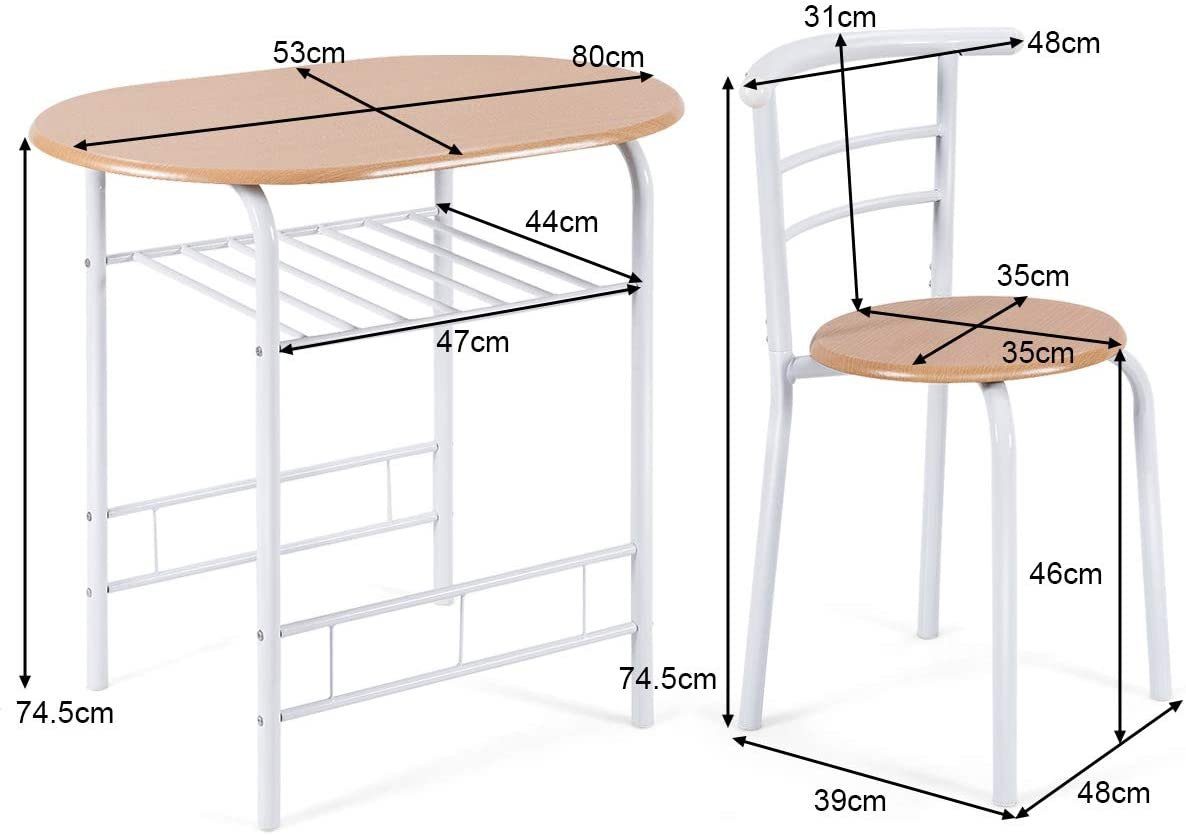 Stühlen COSTWAY Küchenbar, 2 (3-tlg), natur mit 3tlg. Sitzgruppe