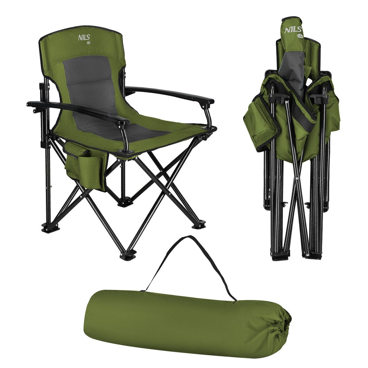 Campingstuhl faltbarer Stuhl mit breiter Sitzfläche Outdoorstuhl Angelstuhl grün