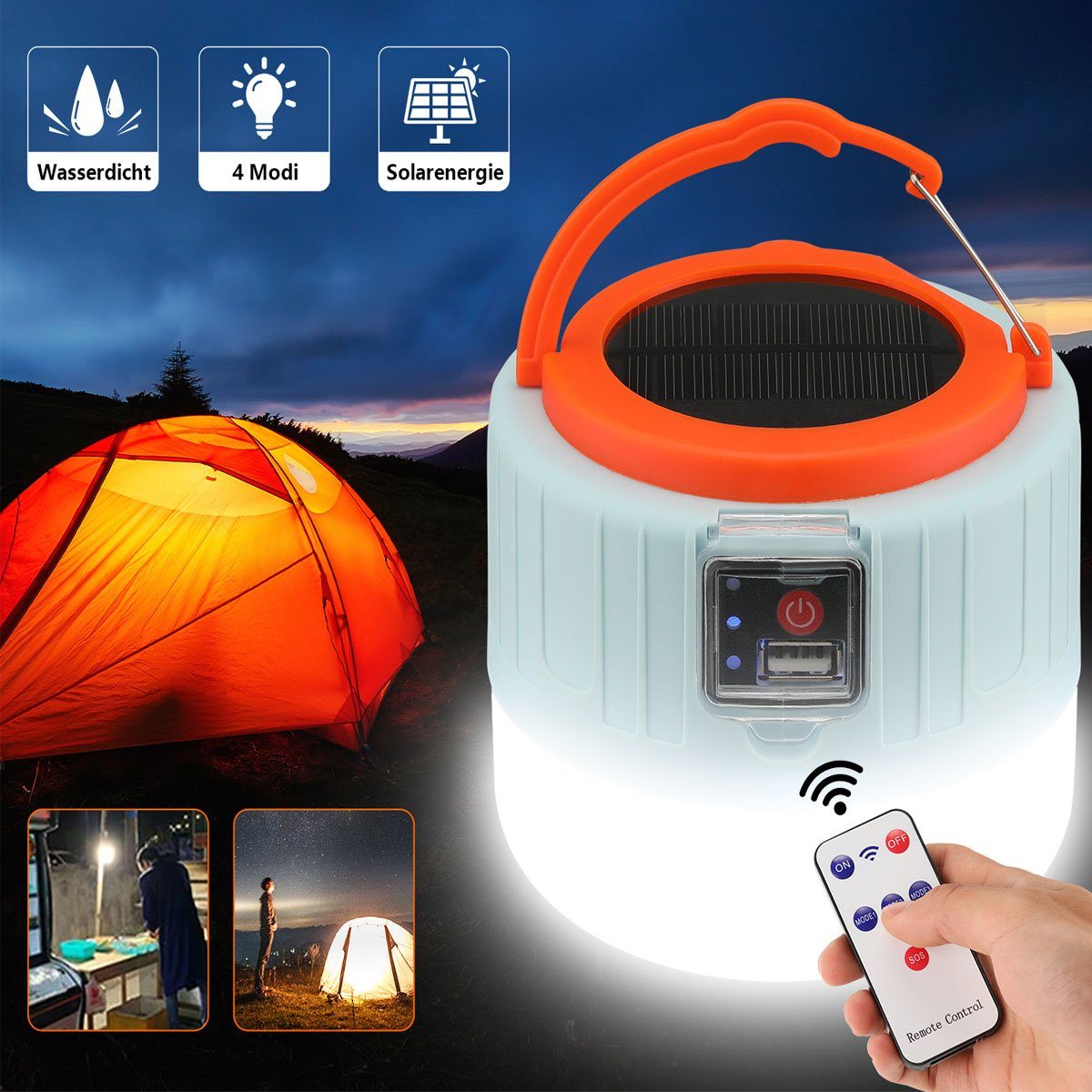 oyajia LED Solarleuchte LED Solarleuchte Campinglampe USB Aufladbar Laterne Akku Zelt Licht, LED fest integriert, ‎Kaltweiß, 3600mAh Eingebauter Akku, Wiederaufladbare Tragbar LED Campinglampe