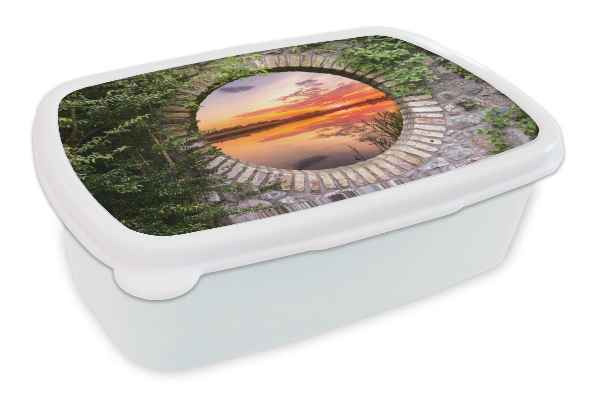 MuchoWow Lunchbox Meer - Sonnenuntergang - Ausblick, Kunststoff, (2-tlg), Brotbox für Kinder und Erwachsene, Brotdose, für Jungs und Mädchen weiß