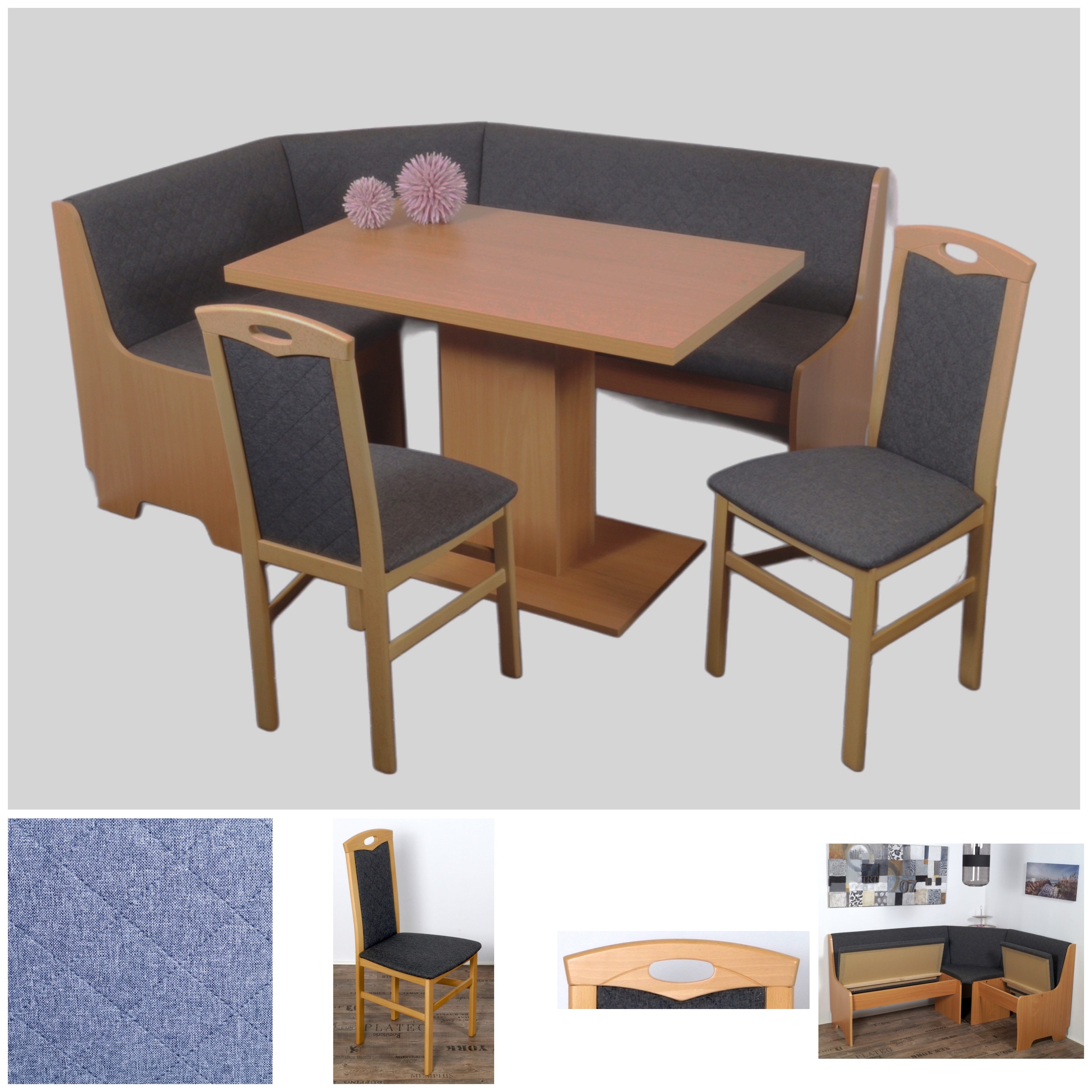 Stolebaenk Eckbankgruppe Bremen Buche OLNIPIK, (Eckbankgruppe, 1xEckbank, 1xTisch,2xStuhl)