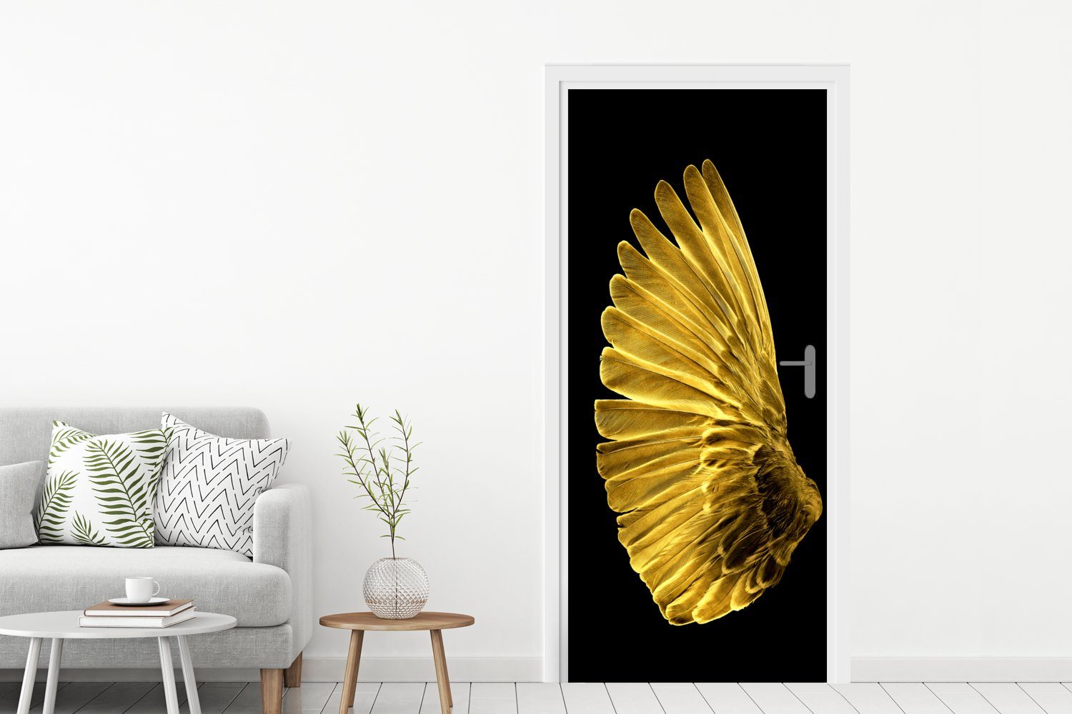 Goldene (1 cm Fototapete 75x205 Matt, Flügel schwarzem Tür, bedruckt, auf Türaufkleber, St), MuchoWow für Hintergrund, Türtapete
