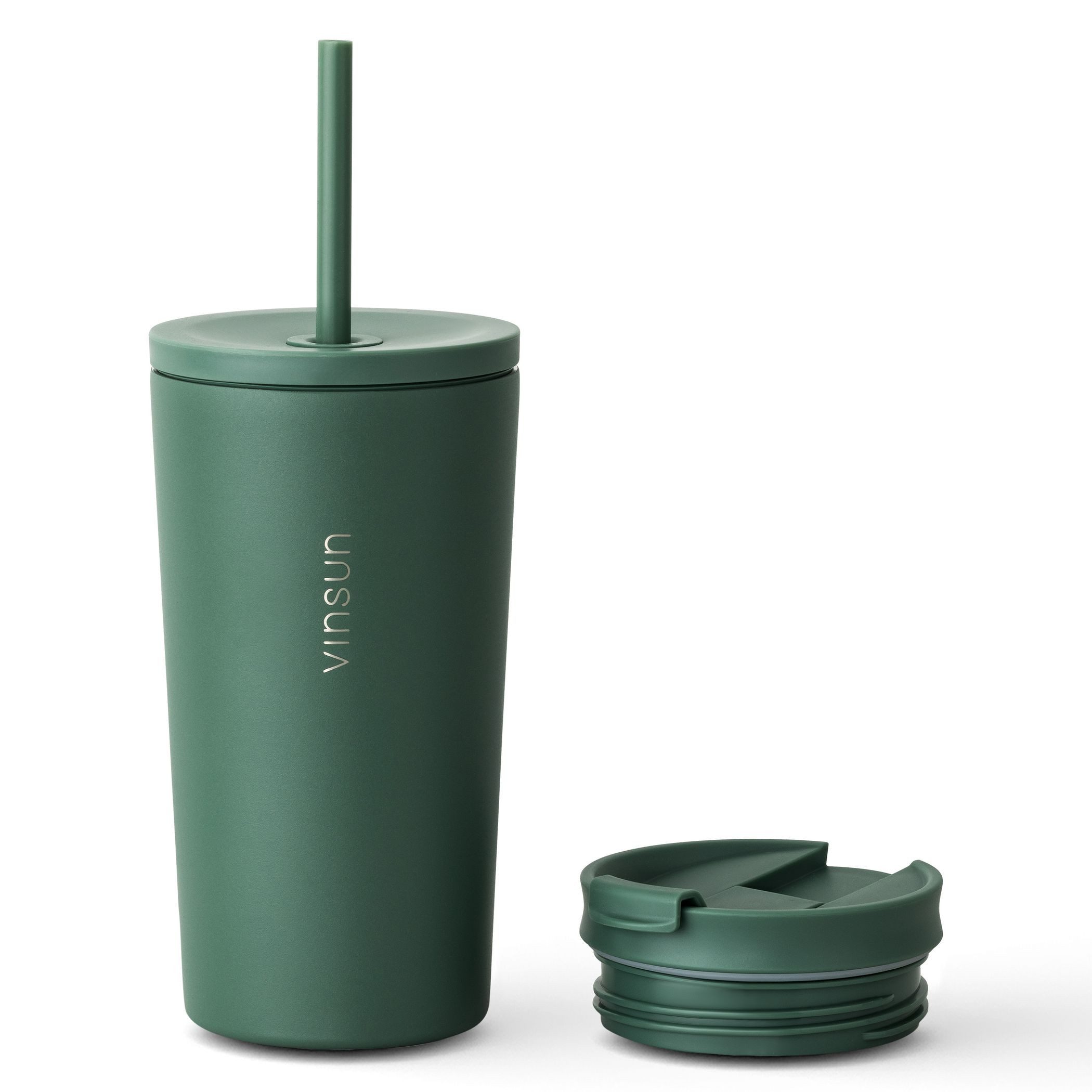 Vinsun Thermobecher Edelstahl Becher mit Strohhalm 480ml - Isolierbecher auslaufsicher, 4-tlg., Edelstahl, Doppelwandig isoliert, BPA frei, bruchfest, Kalt- und Heißgetränke