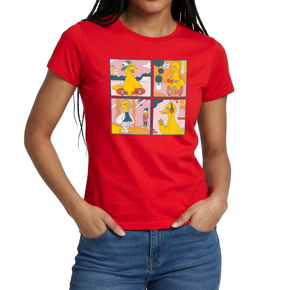 Spreadshirt T-Shirt Sesamstraße Bibo Comic Kacheln Frauen T-Shirt (1-tlg) Slim Fit, fällt klein aus