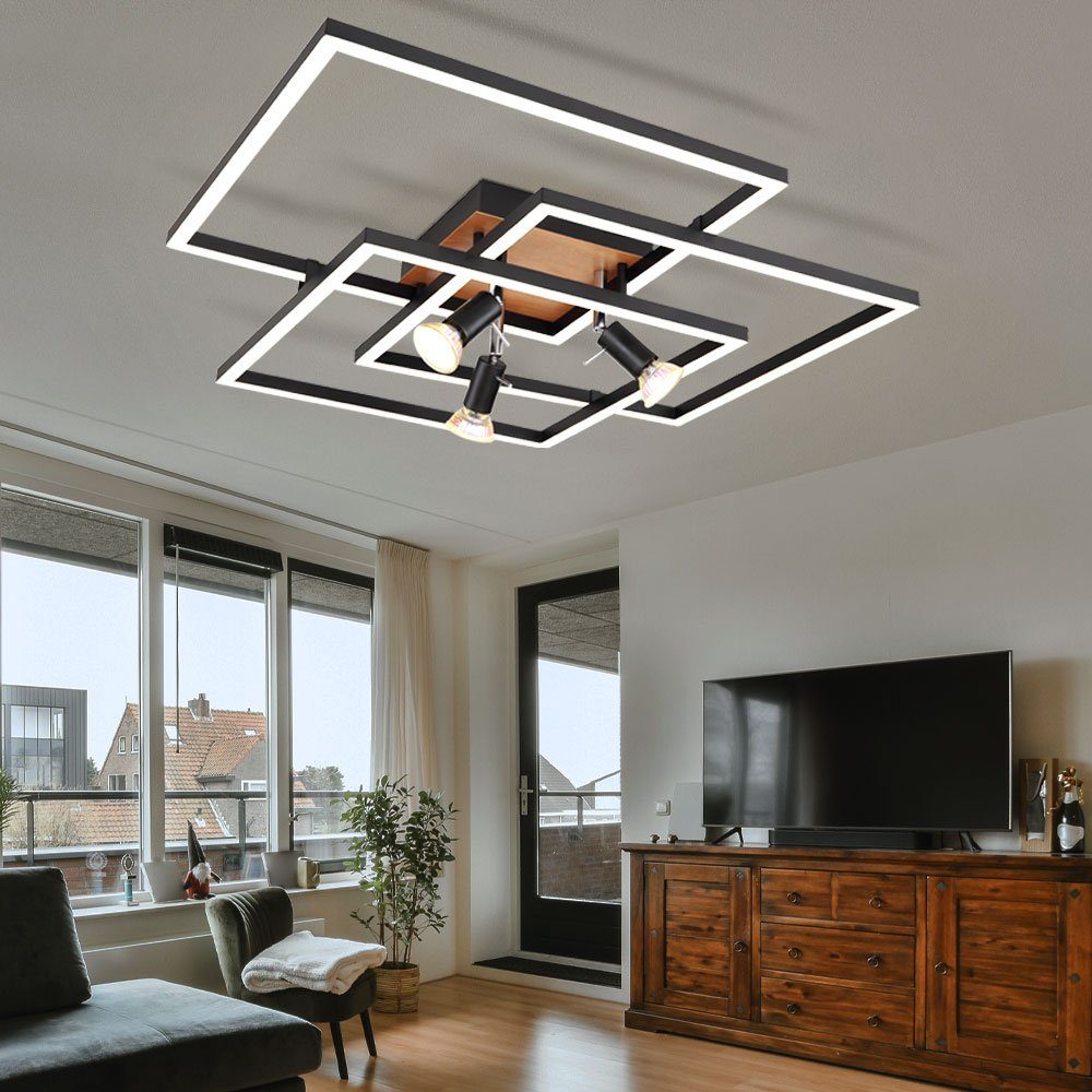 Globo LED Deckenleuchte, LED-Leuchtmittel verbaut, LED Holzoptik Neutralweiß, Warmweiß, Wohnzimmerlampe Deckenleuchte Metall Stufenschalter fest