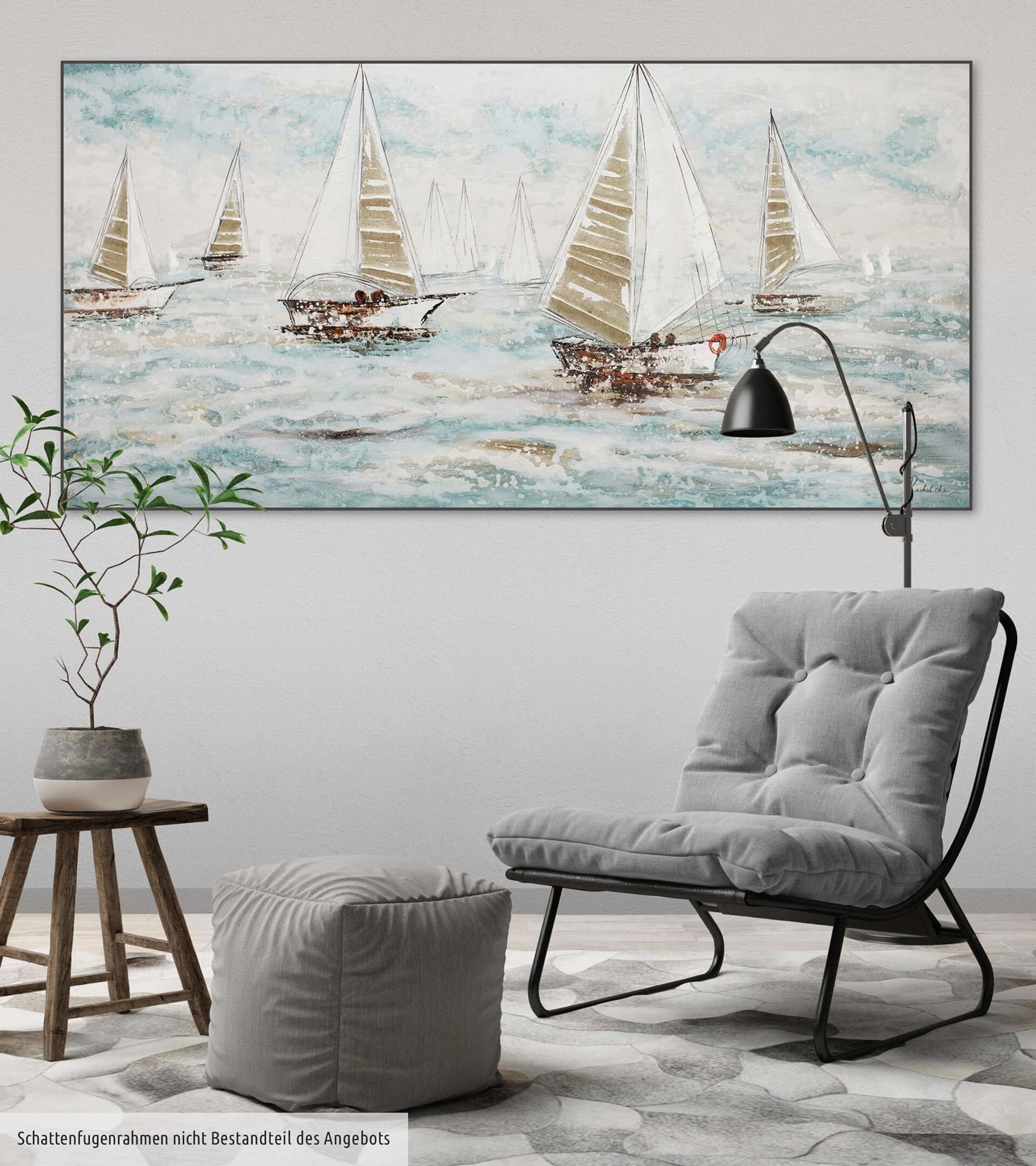 Wohnzimmer Wandbild Sailboat Gemälde 140x70 100% Leinwandbild cm, Racing KUNSTLOFT HANDGEMALT