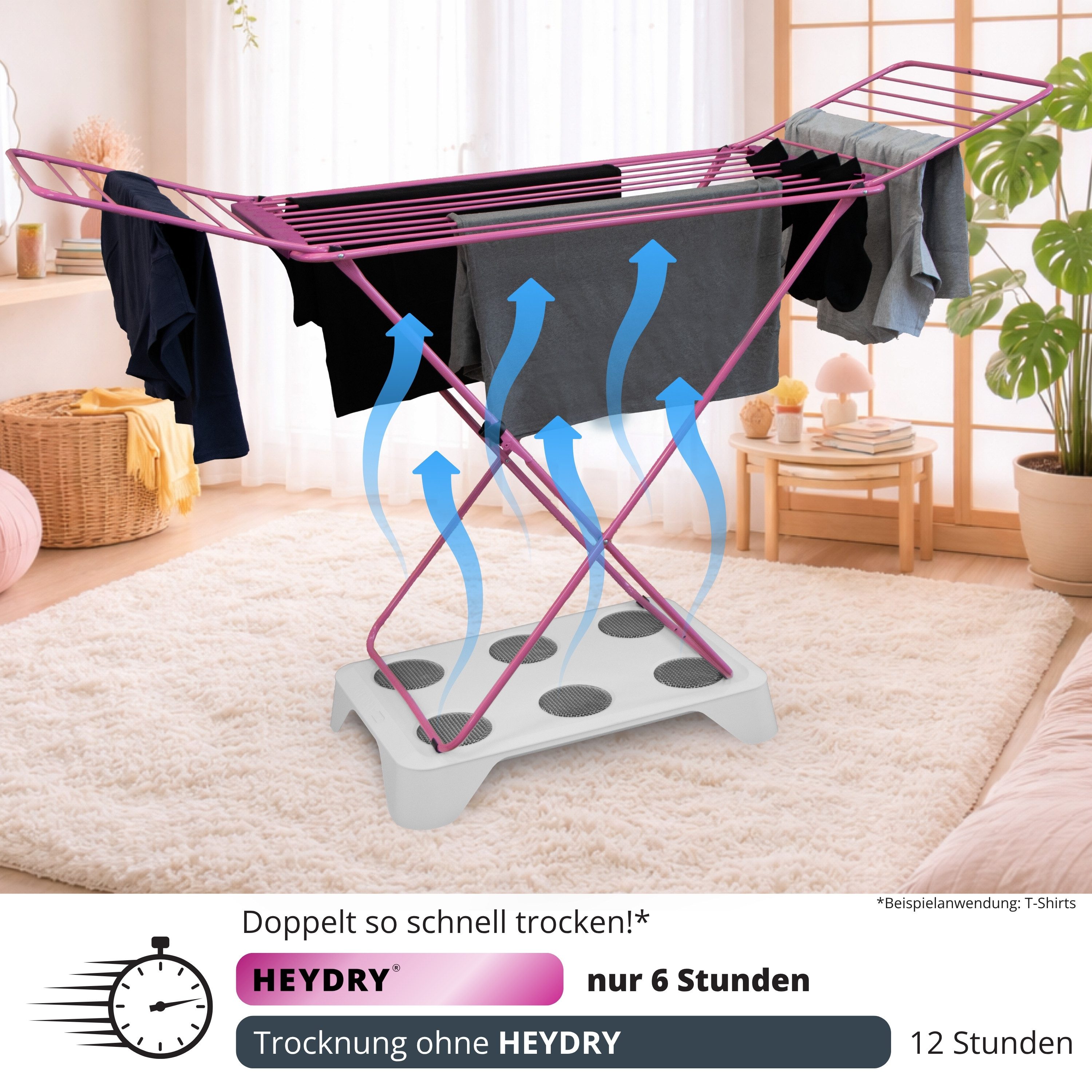 HEYDRY Elektrischer Wäschetrockner HEYDRY Lüfter für Wäscheständer, schnell & energiesparend trocknen, Made in Germany, mobiler Ventilator – Bild 2 von 5