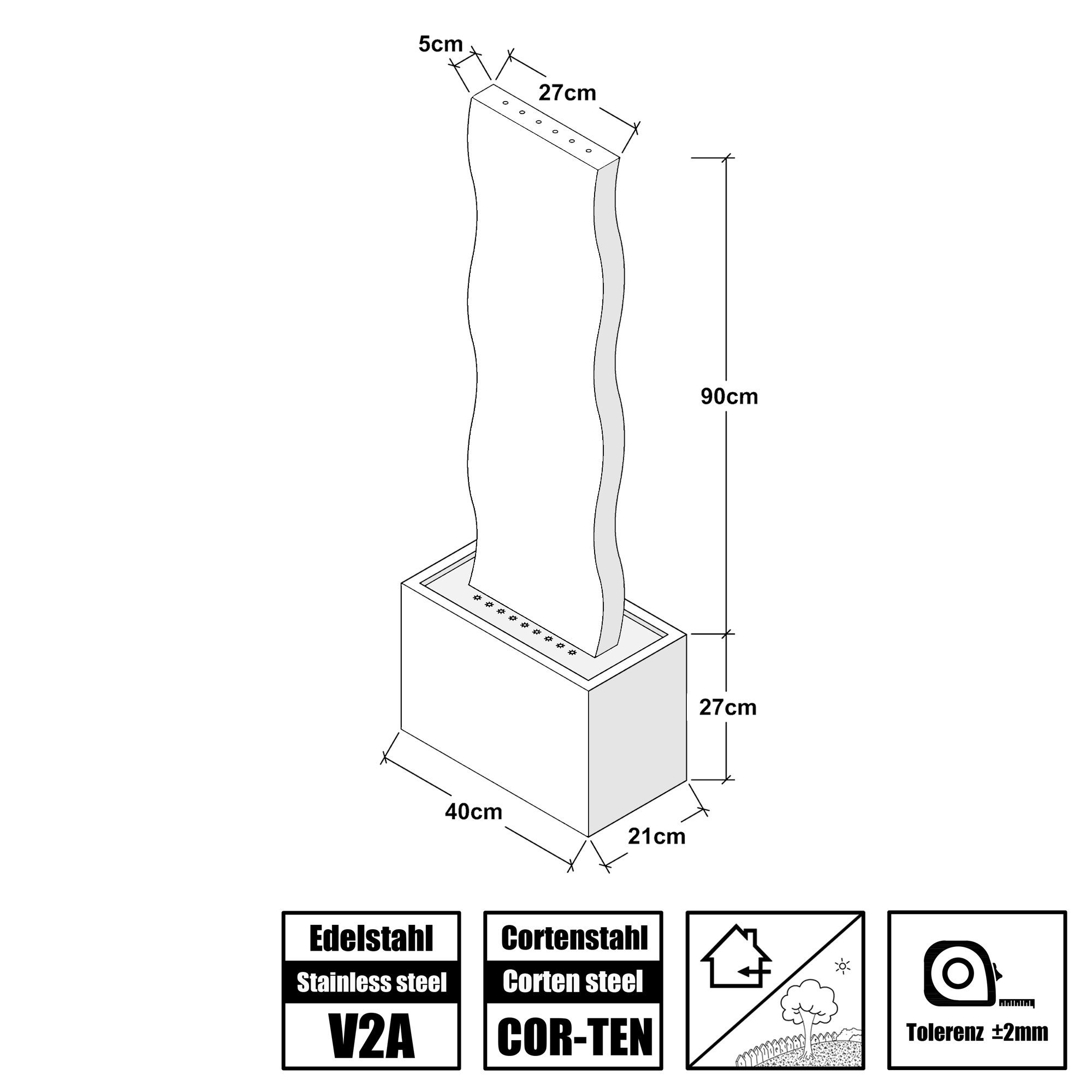 Köhko Gartenbrunnen Brunnen mit LED Cortenstahl Höhe 90 cm Edelstahlbecken Ecuador 32003