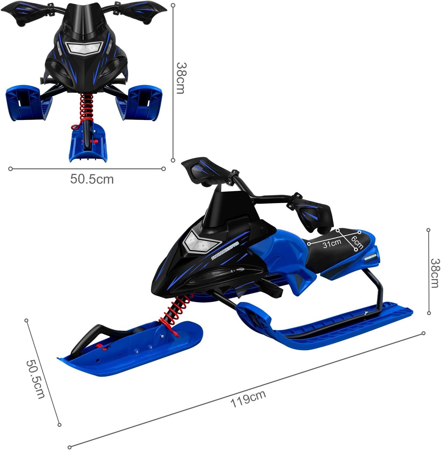 EUGAD Lenkschlitten (1-tlg), Schlitten mit Fußbremsen, automatisches Zugseil, Stoßdämpferfeder
