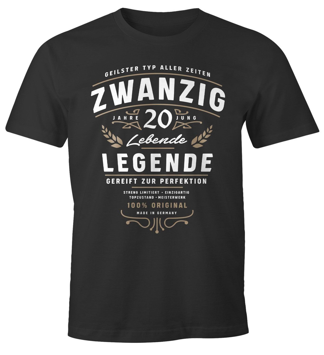 MoonWorks Print-Shirt Herren T-Shirt Geburtstag Geschenk für Männer Lebende Legende Alter MoonWorks® mit Print Zwanzig schwarz