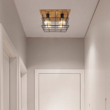 Globo Deckenstrahler, Leuchtmittel nicht inklusive, Deckenleuchte Lampe braun Käfig Betonstahl-Gitter schwarz Holz