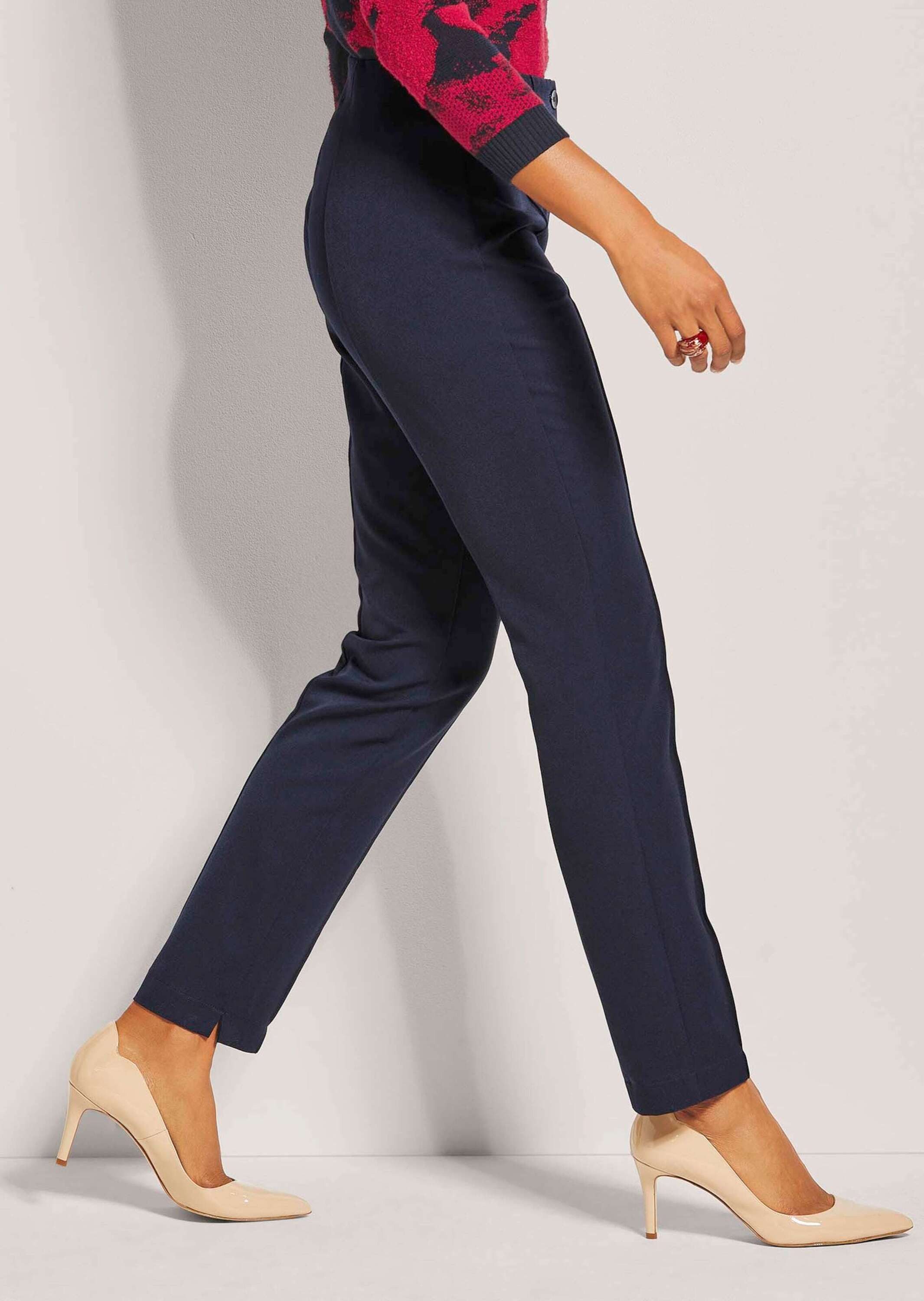 MADELEINE Stoffhose Slim Fit Stretchhose mit Biesen Stoffhose mit abgesteppter Biese und Komfortbund, knöchellang