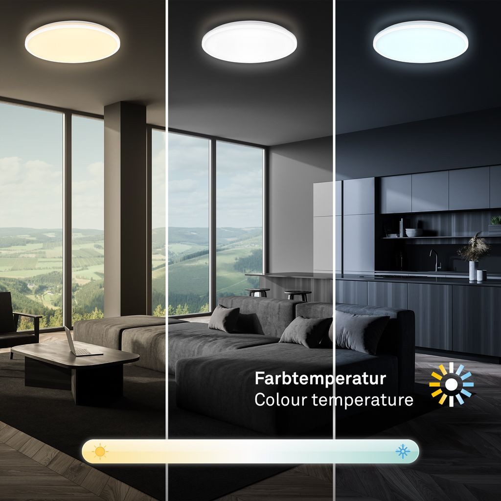 Briloner Leuchten LED Deckenleuchte 3821016, Dimmfunktion, LED fest integriert, 2700K - Extra-Warmweiß, LED Deckenlampe 33 x 6 cm Weiß 22W Wohnzimmer Schlafzimmer Küche Flur