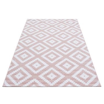 Designteppich Geometrisch Design, Carpettex, Läufer, Höhe: 6 mm, Modern Kurzflor Teppich Wohnzimmer Rauten Design Weiß-Pflegeleicht
