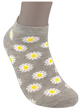 Die Sockenbude Sneakersocken FLOWER mit Soft Piqué-Bund (Bund, 4-Paar, grau schwarz weiß gelb) gekämmte Baumwolle