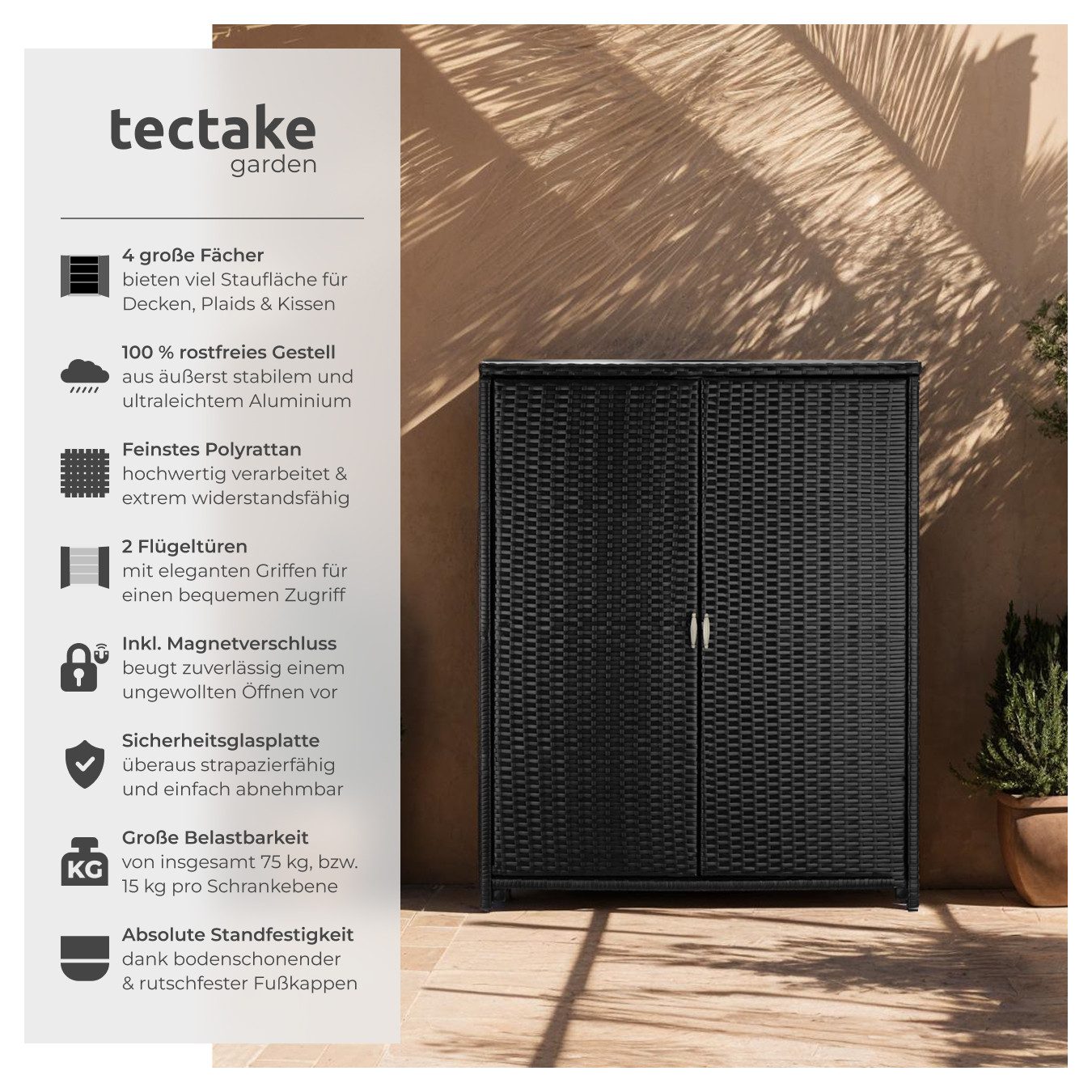 tectake Geräteschrank Gartenschrank (Rattanschrank, 1-St., 1 günstig online kaufen