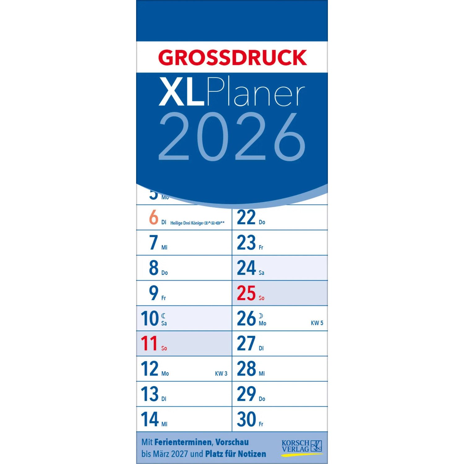 Korsch Verlag Wandkalender XL Planer Großdruck 2026