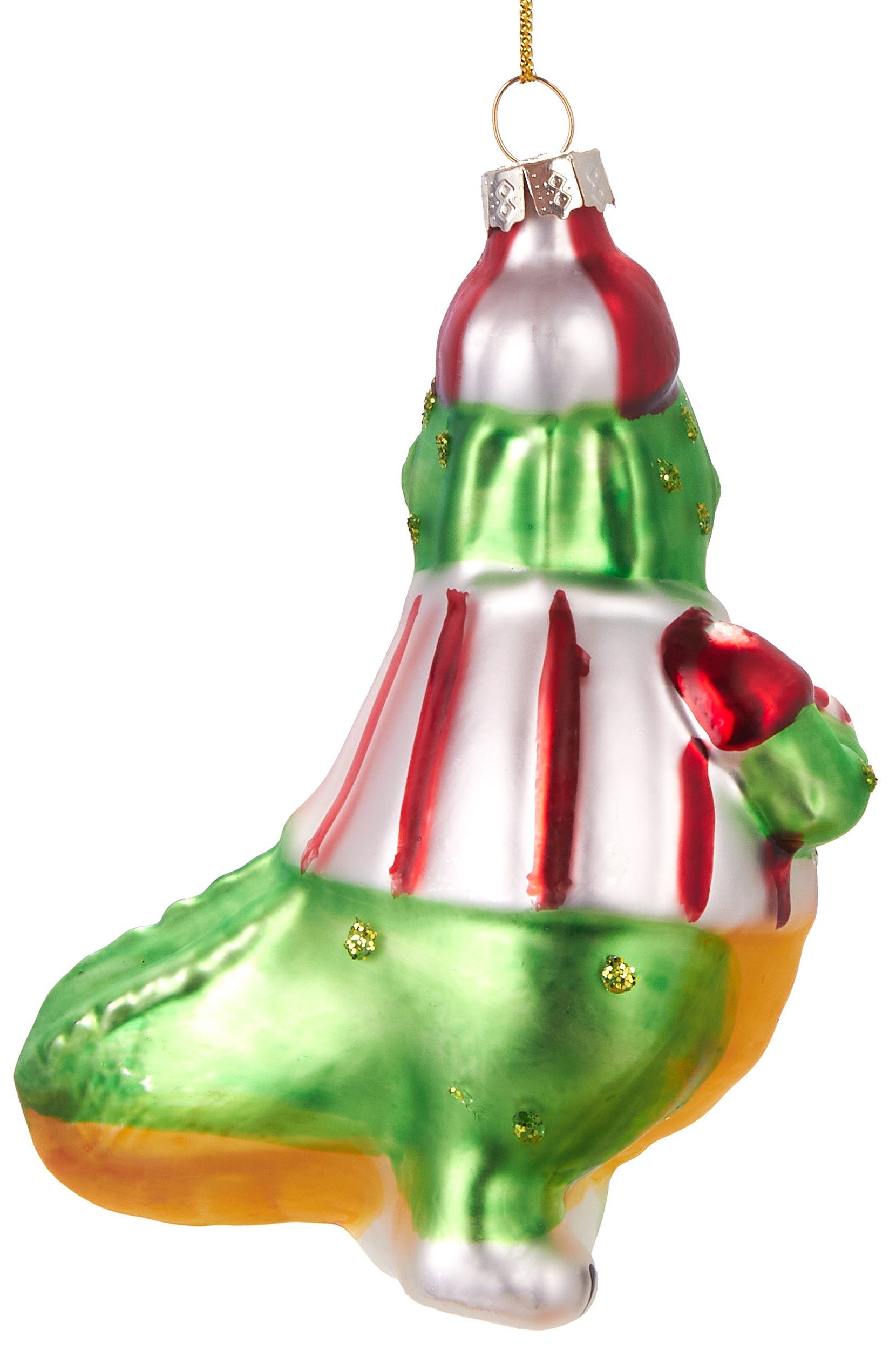 BRUBAKER Christbaumschmuck Mundgeblasene Weihnachtskugel Krokodil mit Ball, lustige Weihnachtsdekoration aus Glas, handbemalt - ca. 11.5 cm