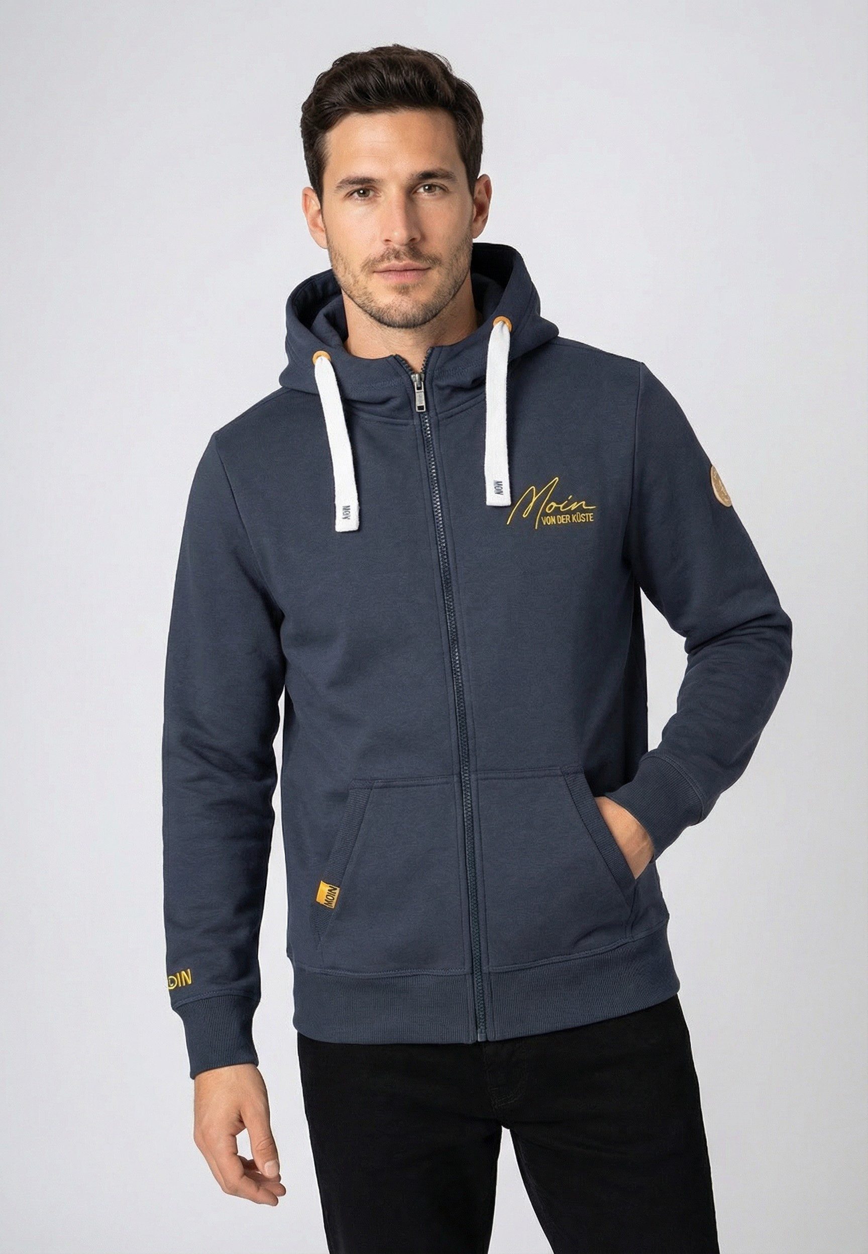 Eight2Nine Kapuzensweatjacke Herren Sweatjacke mit Mini Küstenprint Sweatshirtjacke, Kapuzenpullover