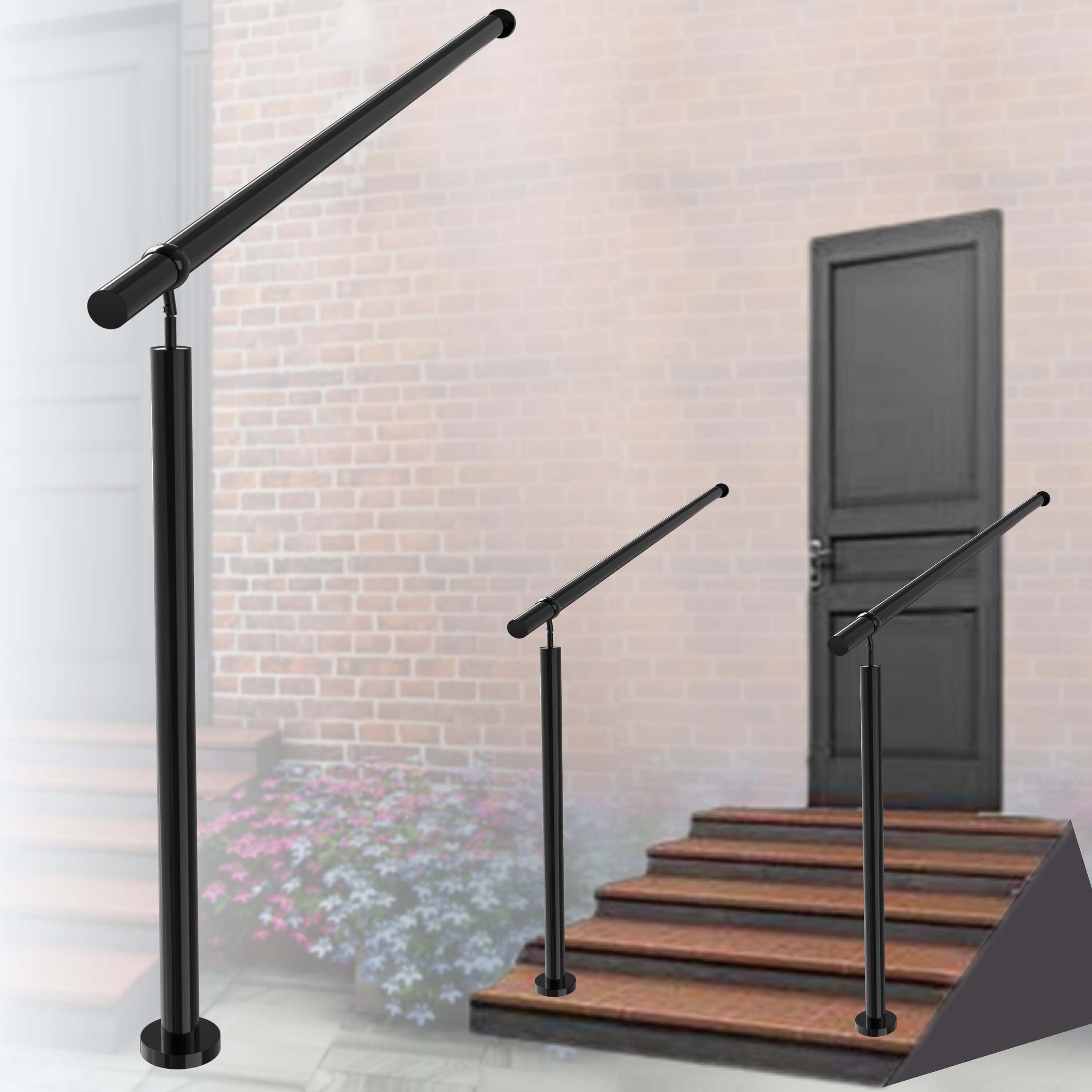 AICA Handlauf Eingangsgeländer, Geländer Edelstahl Handlauf, Treppengeländer 150 cm, 100 cm Gesamtlänge, (Packung), Edelstahl, Silber/Schwarz, Länge: 100/120/150 cm, innen und außen