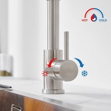 AuraLum pro Küchenarmatur Hochdruck Ausziehbare Küchenarmatur mit Spiralfeder Einhebel 360° Mischbatterie Spültischarmatur