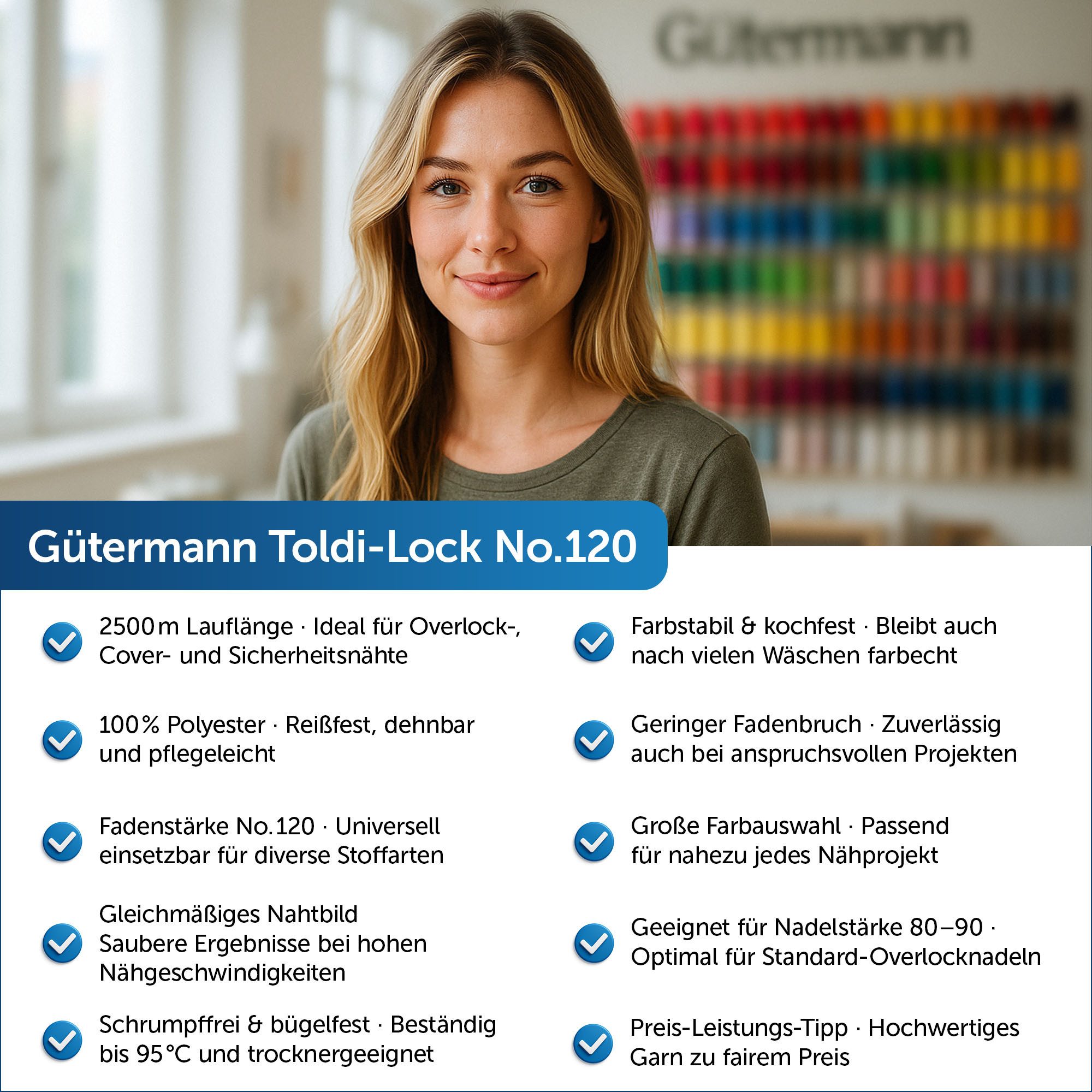 Gütermann - Toldi-Lock No.120 Kone Overlockgarn, 2500 m (1-St)