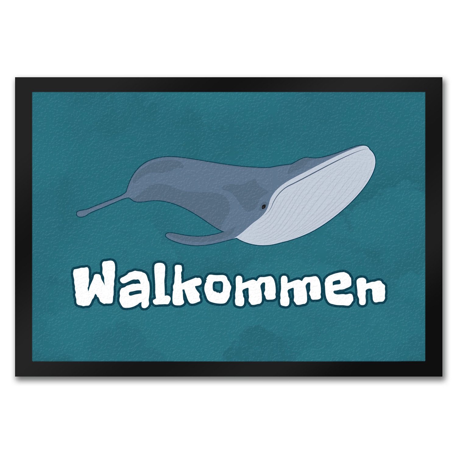 Fußmatte Blauwal Fußmatte in 35x50 cm mit Ozeanmotiv und Spruch Walkommen