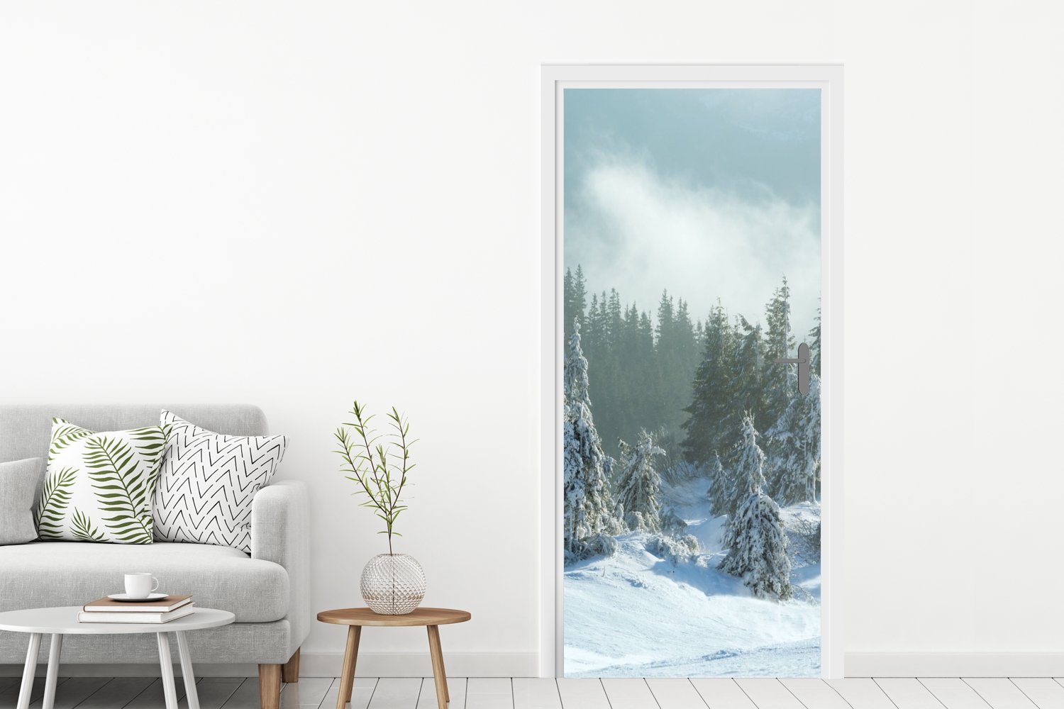MuchoWow Schnee Türaufkleber, bedruckt, - Matt, 75x205 Winter, St), Türtapete für (1 cm Wald - Fototapete Tür,