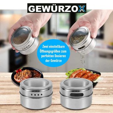 MAVURA Gewürzstreuer GEWÜRZOX Gewürzdosen Gewürz Streuer Gewürzgläser Set, Edelstahl magnetisch inkl. Gewürzständer