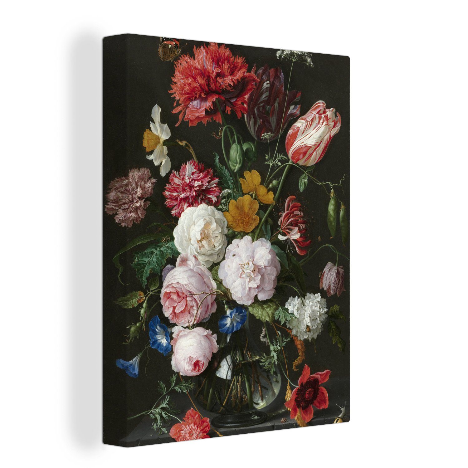 OneMillionCanvasses® Leinwandbild Stilleben mit Blumen in einer Glasvase - Gemälde von Jan Davidsz. de, (1 St), Bild auf Leinwand Wandbild Leinwandbilder Wanddekoration Kunstdruck Wandkunst Gemälde
