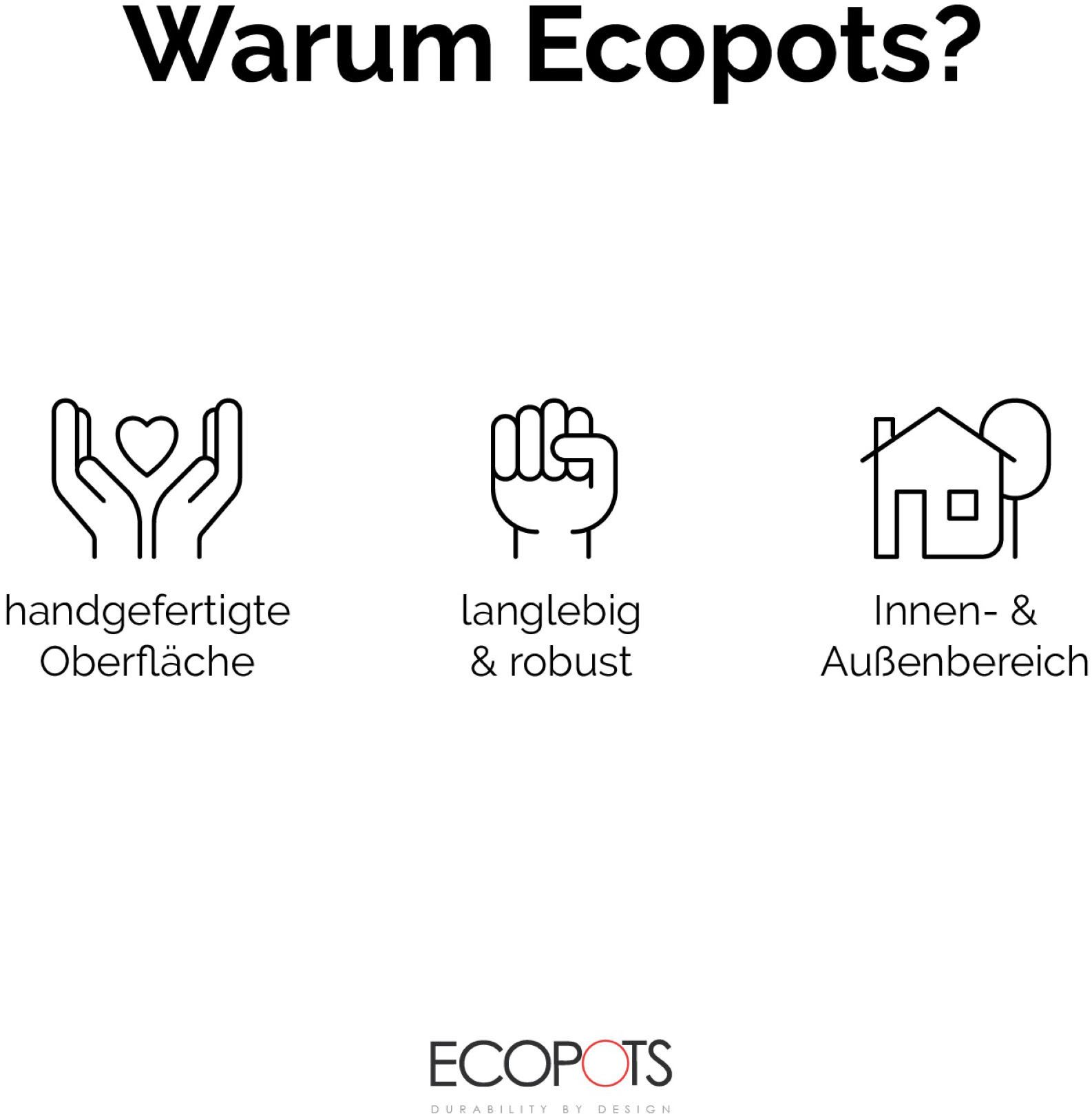 ECOPOTS Blumentopf Amsterdam 30 + Wassersystem Taupe, für innen und außen: frostsicher, bruchsicher und lichtbeständig