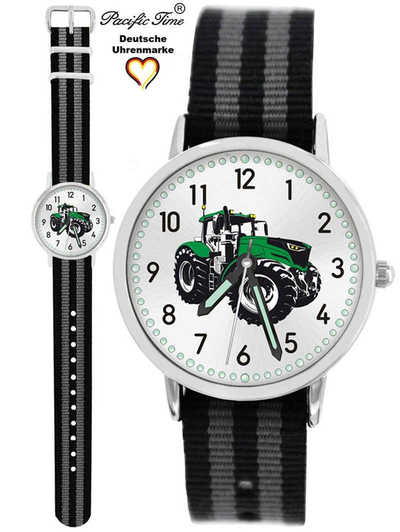 Pacific Time Quarzuhr Kinder Armbanduhr Traktor grün Wechselarmband, Mix und Match Design - Gratis Versand grau schwarz