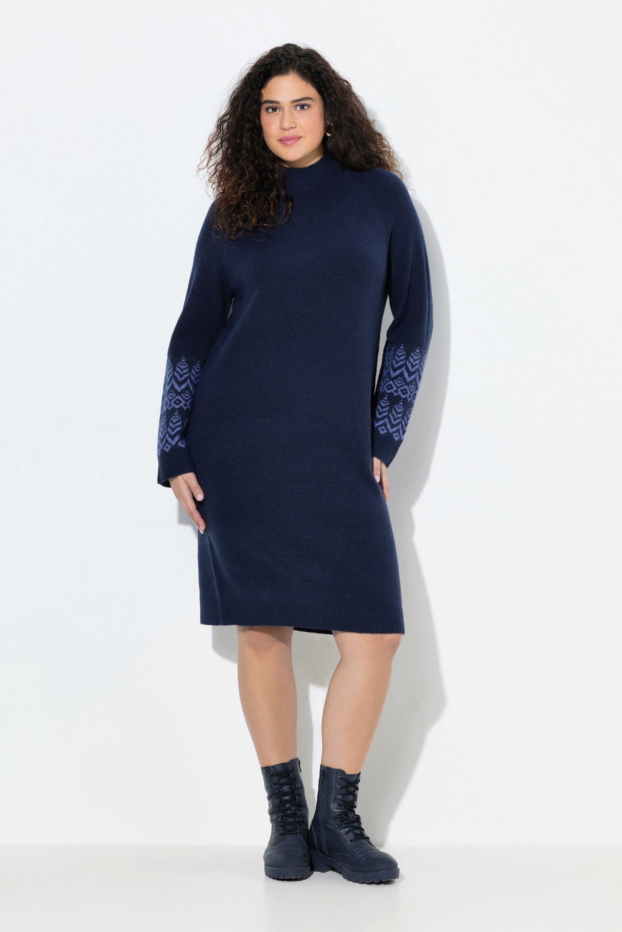 Ulla Popken Midikleid Strickkleid Norwegermuster Stehkragen günstig online kaufen