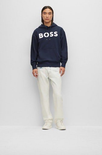 BOSS dark weißem HUGO Logodruck Sweatshirt WebasicHood ORANGE mit blue