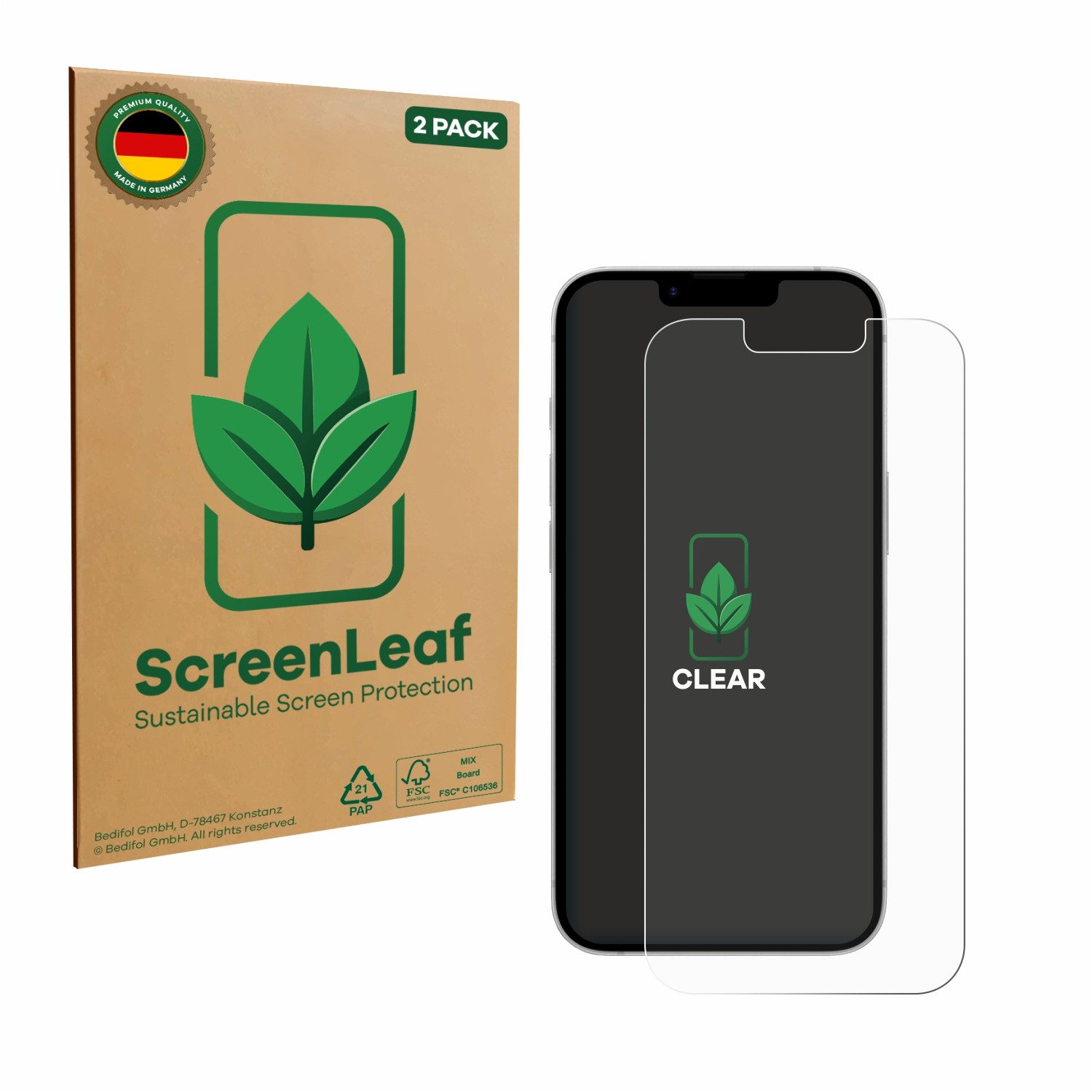 ScreenLeaf Displayschutzfolie Schutzfolie für Apple iPhone 17e, 2 Stück, nachhaltiger Displayschutz Schutz Folie Klar Transparent