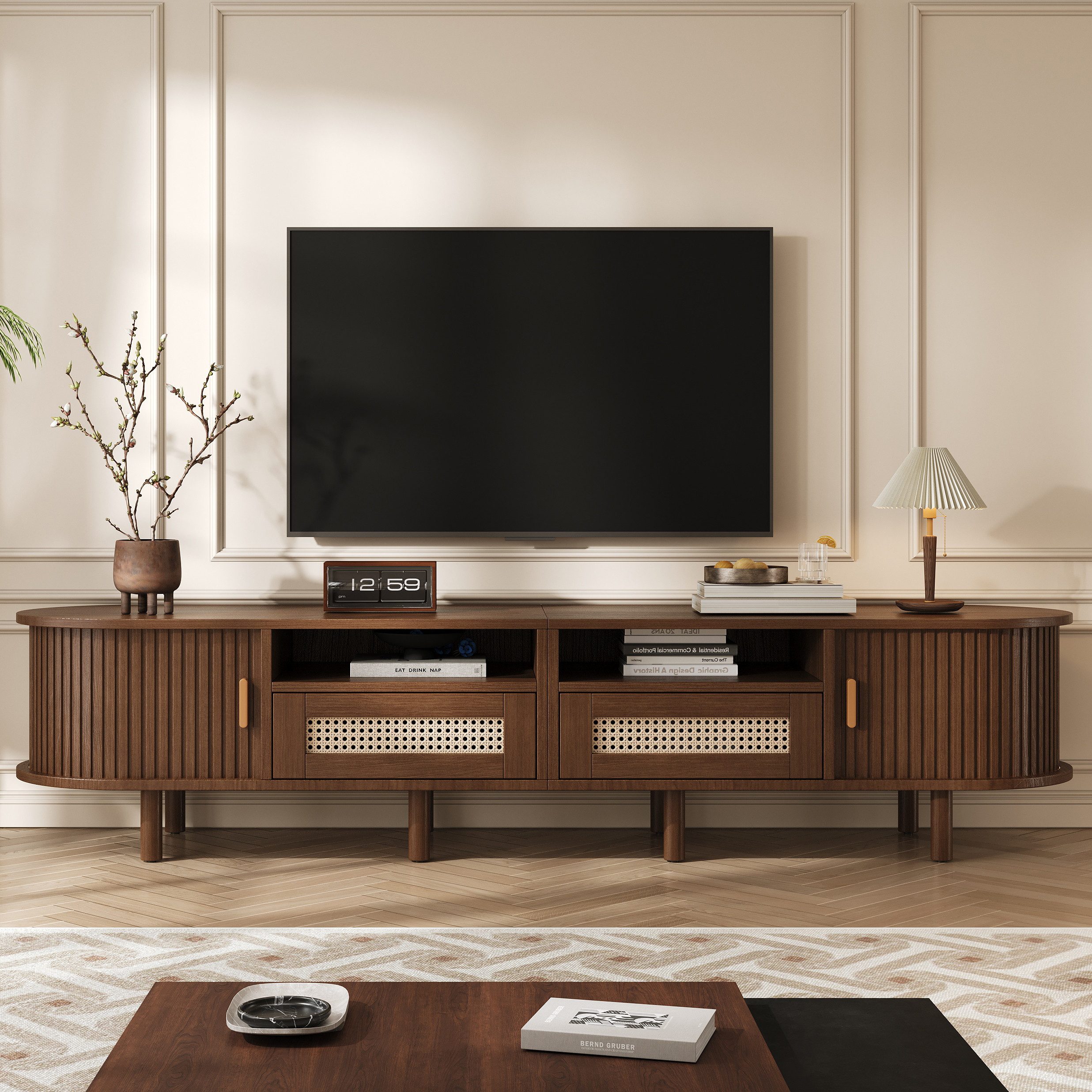 Merax Lowboard Retro-Modernes TV-Board in Walnuss/Natur günstig online kaufen
