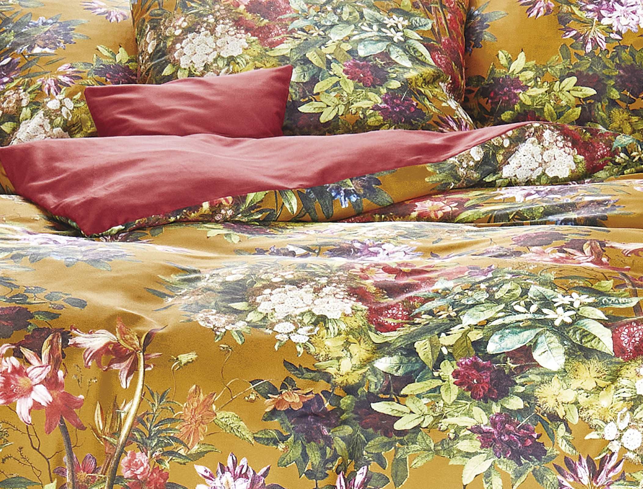 Irisette Bettwäsche Irisette Magic Mako-Satin Bettwäsche 155x220 Blumen Barock ocker Wende, Mako-Satin, 2 teilig