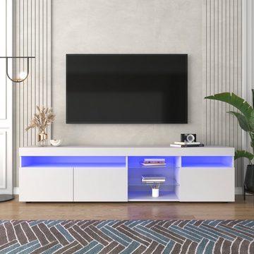 Fangqi Lowboard TV-Schrank,hochglanz mit LED-Beleuchtung inkl,Fernbedienung,TV Schrank, 3 Türpaneele mit drei Schichten, Glaseingelegtes Laminat, Variable LED-Beleuchtung, Breite 180cm, Gewichtskapazität 30kg